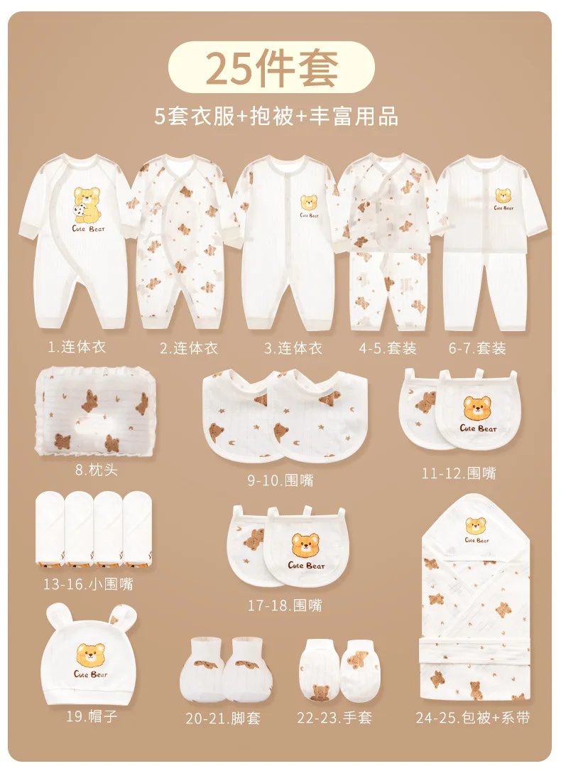 High Quality Wholesale Newborn Baby Sets Fashionable Infant Rompers Gloves 20/23/25 Sizes Lovely Password Suitcase Included Boys