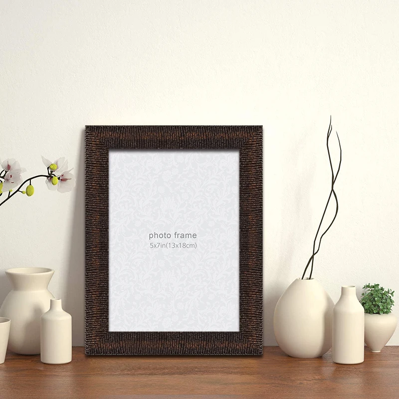 Simple Style Wall Hanging Tabletop 5x7 Inch Dark Brown Flat Plastic Photo Frame Customized