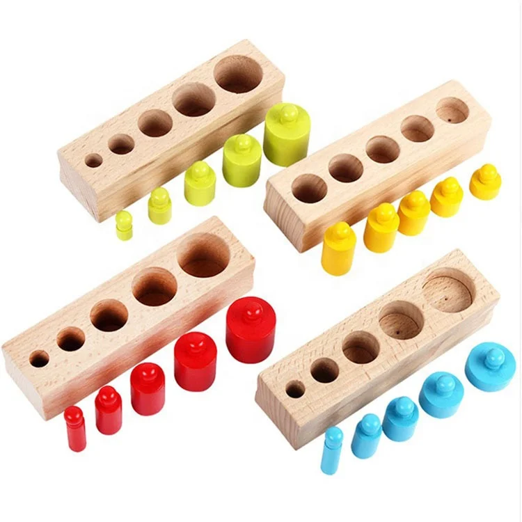 Colorful Socket Cylinder Blocks Wood Montessori  Toddler Wooden Toys For Children Development wooden cylinder blocks toy