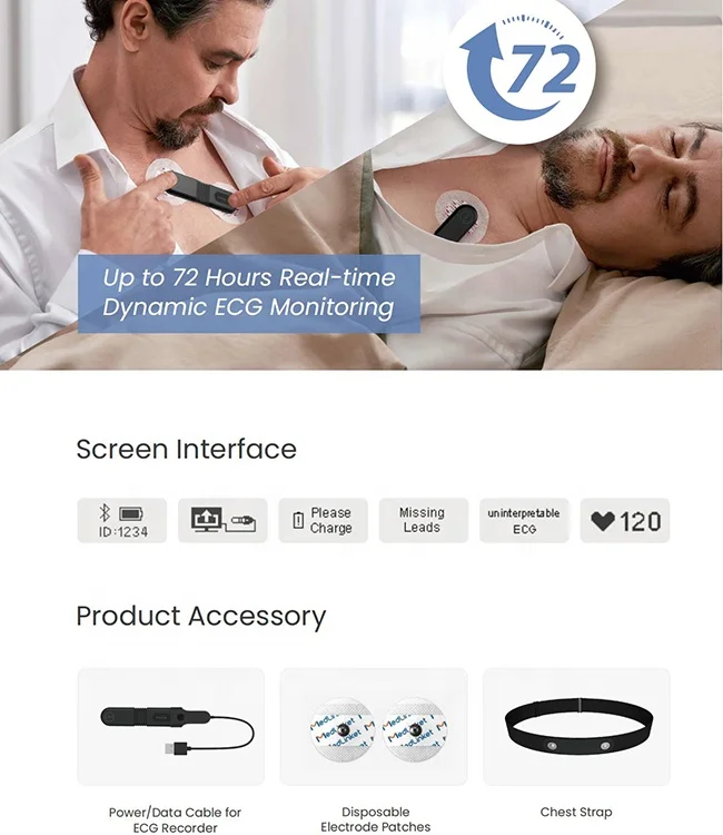 LEPU Medical ECG Holter 72 Hours Real-time Dynamic ECG Recorder Wireless ECG Monitor