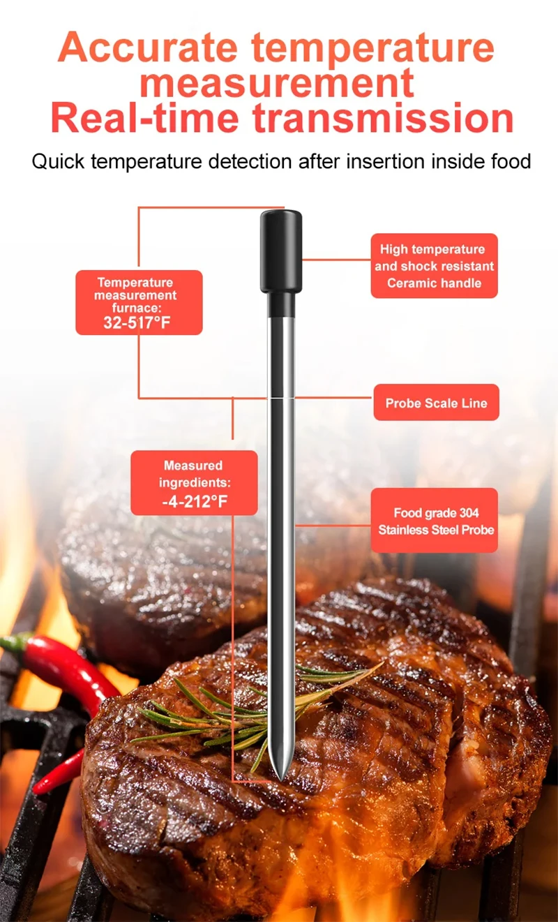 Smart Wireless Meat Thermometer Instant Read Food Thermometer Bbq Digital Pen Thermometer Oven Temperature Gauge