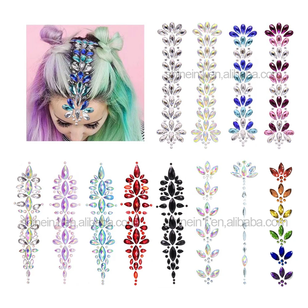 Tattoo Hair Gem Stickers Rhinestone Hair Jewels Stickers Wholesale Self Adhesive Face Eye Crystal for Party Makeup Acrylic