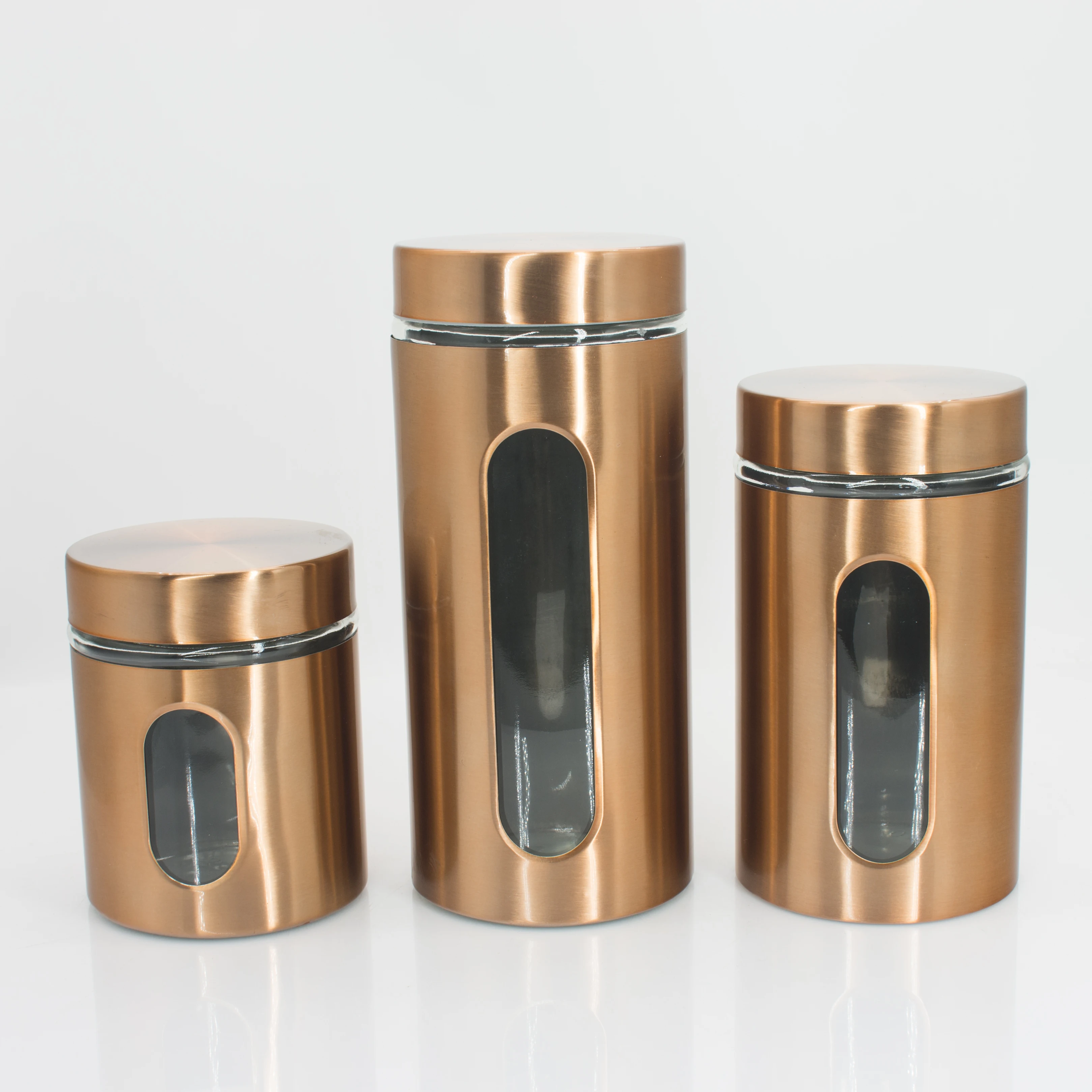 Tea Sugar Coffee Storage Container Sets Stainless Steel Coated Glass Canister Jars Set