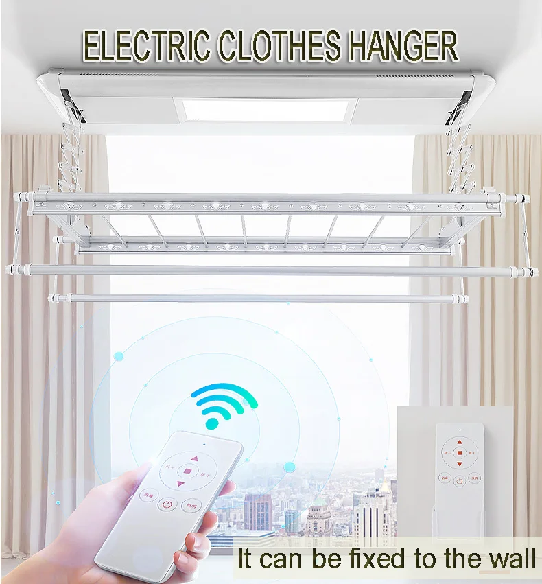 Smart Houseware Custom Logo  Aluminum Clothing Rack Electric Outdoor Balcony Use Cleaning Rack with Automatic Hanger