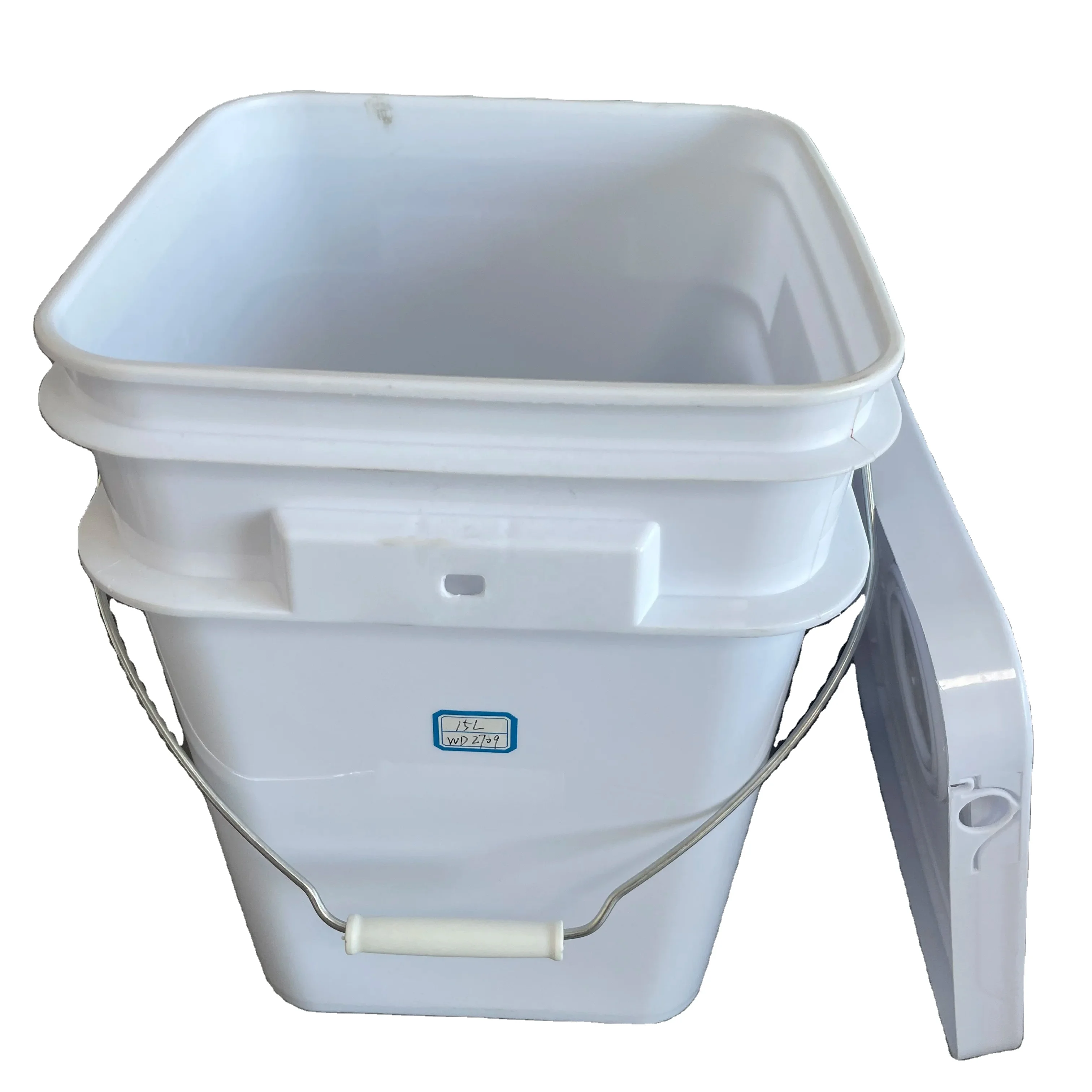 15L heavy duty PP pail square plastic bucket with metal handle