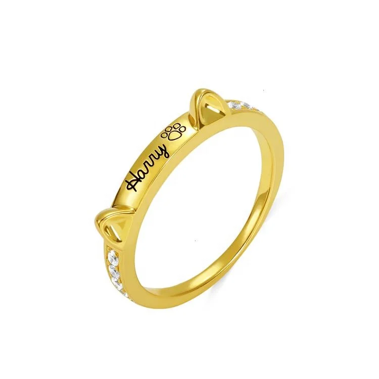 S925 Sterling Silver Custom Cat Ear ZIrcon Engraved Name Ring For Women Wholesale