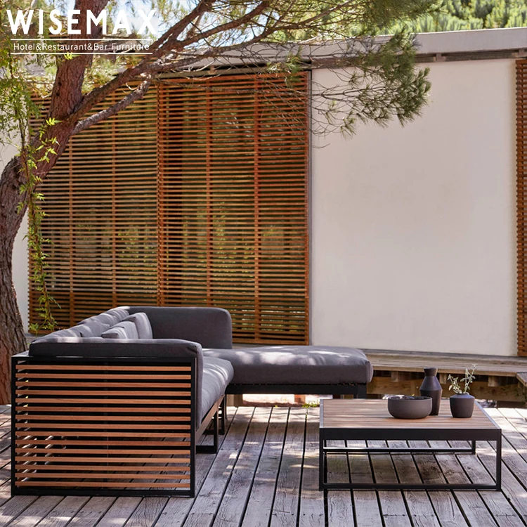 Modern Hotel Villa Leisure Teak Wood Sectional Outdoor Sofa Rooftop Aluminum Villa Outdoor Patio Furniture