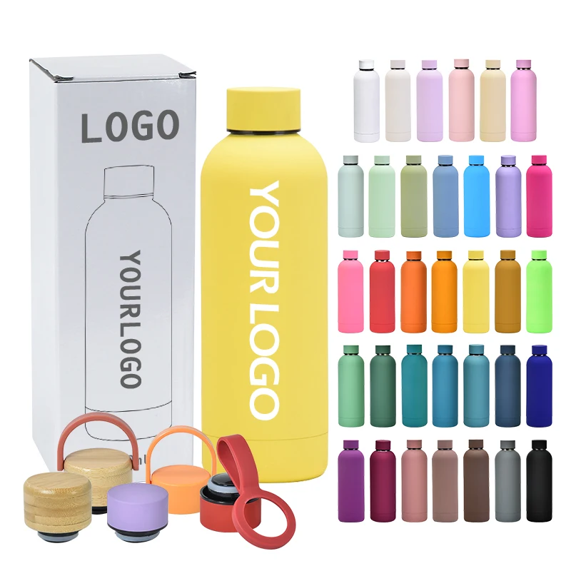 Custom Logo 500ml Drink Bottle Stainless Steel Double Wall Vaccum Flask Thermal Rubber Paint Matte Sports Water Bottle