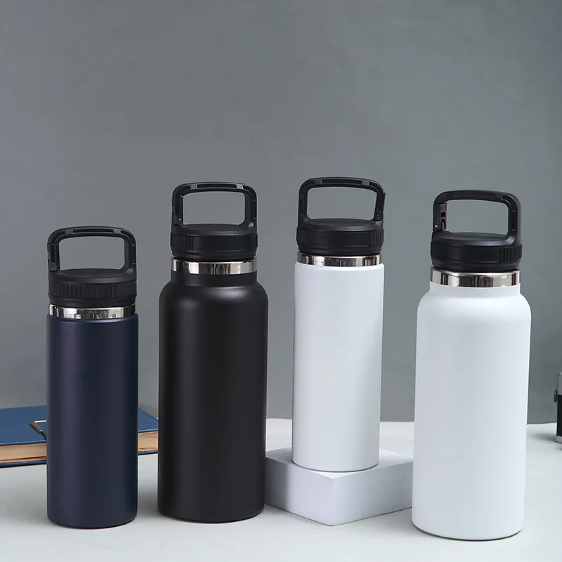 18oz 36oz 64oz yetys Double Wall Vacuum Sealed Stainless Steel Water Bottle with Wide Mouth Handle Chug Lid