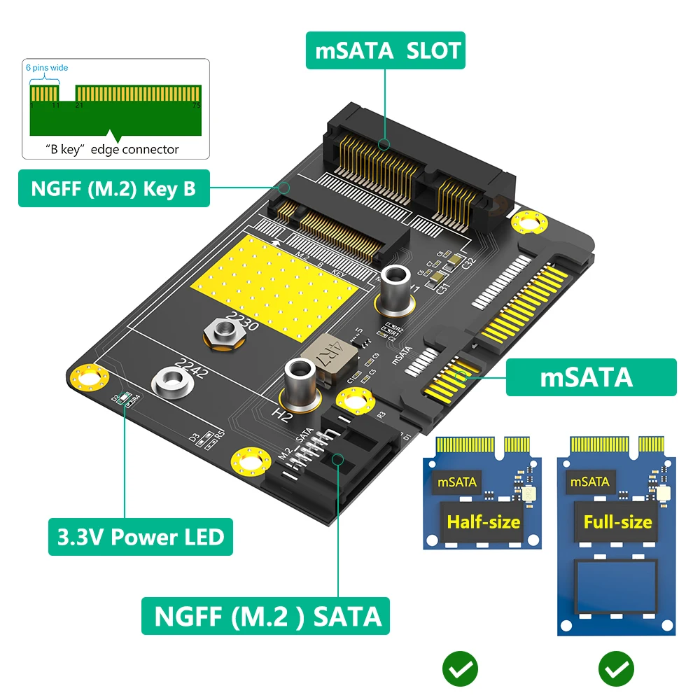 New Version 2 in 1 Combo Msata/M.2(NGFF) SSD to dual SATA3 Adapter