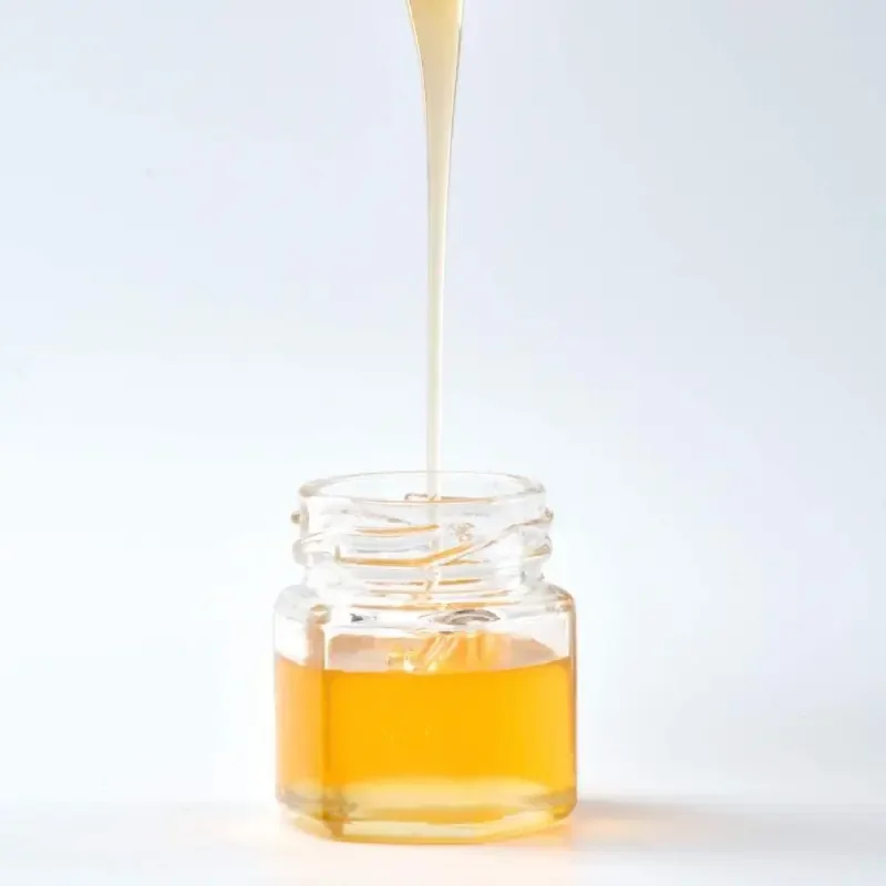 Wooden Dipper and Cork Lid Covered Clear Honey Pot Glass Jar for Home Kitchen Use