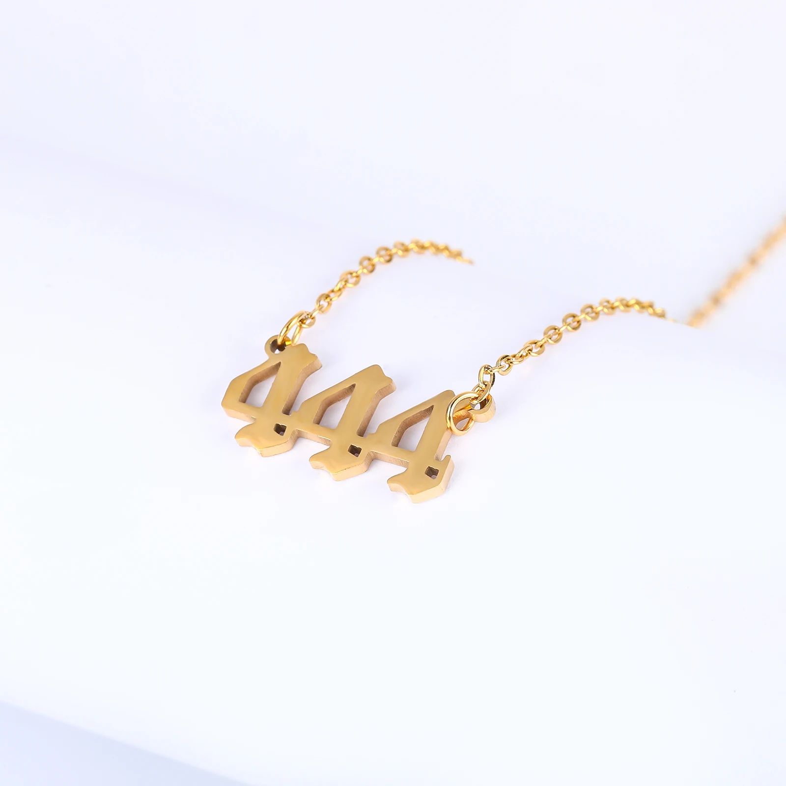 Old English Angel & Number Necklace 111 222  444 666 777 888 999  Numerology Jewelry for Women 18K Gold Plated Stainless Steel