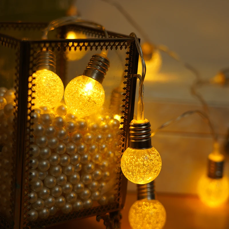 Christmas 2AA battery box powered decoration Globe Crystal string light with threaded bubble ball