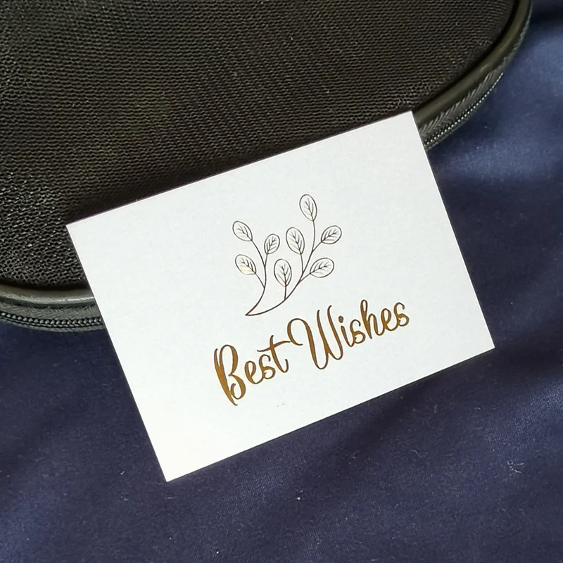 Custom Creative Black Small Business Mini Wedding Thank You Message Gift Box Decoration Hot Gold Flower Greeting Paper Card