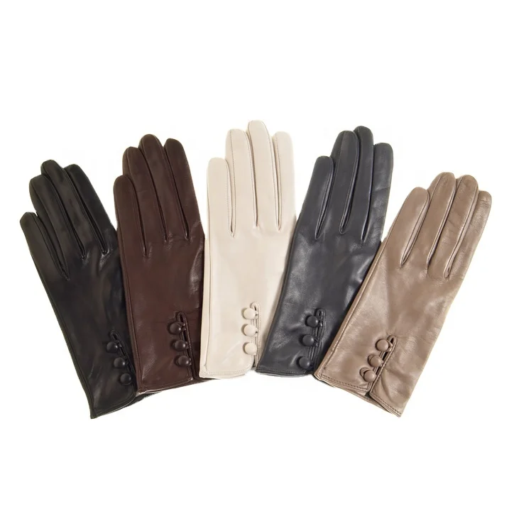 ZF5808 Winter Women Cream Color Leather mou Sheepskin  Lady Glove With Buttons