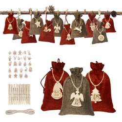 Label Countdown Advent Day Calendar Cotton Cloth Bag Christmas Burlap Bag Candy Gift Wrapping Cloth Bag