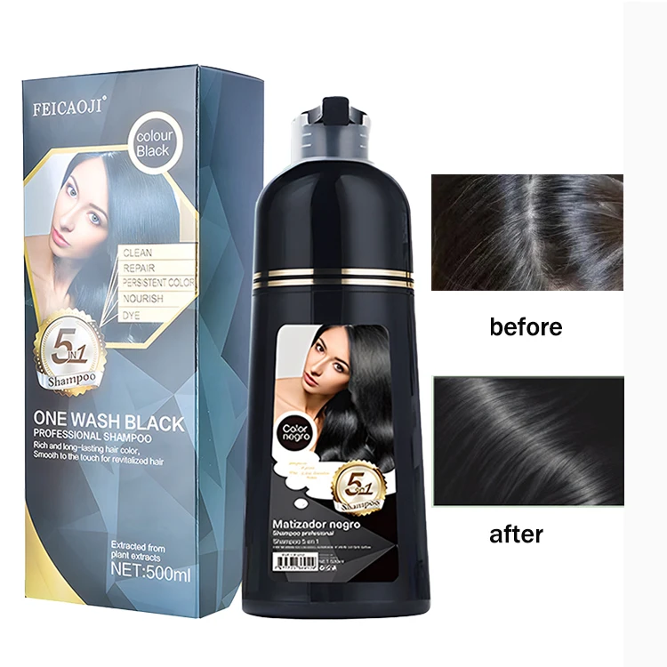 Wholesale Natural 3 IN 1 Professional Coverage Darkening Hair Color Shampoo Dye Long Lasting 500ml Black Brown Hair Dye Shampoo