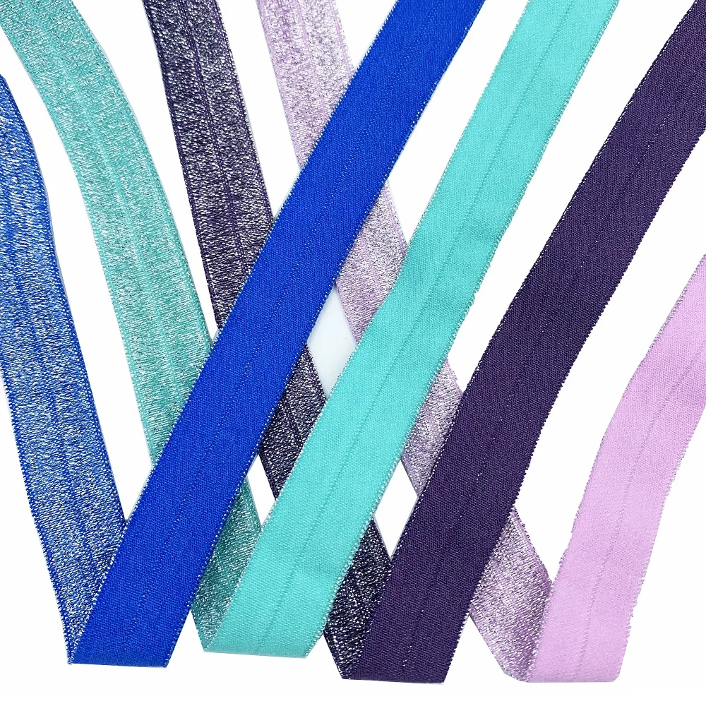 Glitter Metallic Fold Over Elastic Stretch FOE Elastic band for Hair Tie 5/8 Inch Wide Headband Elastic