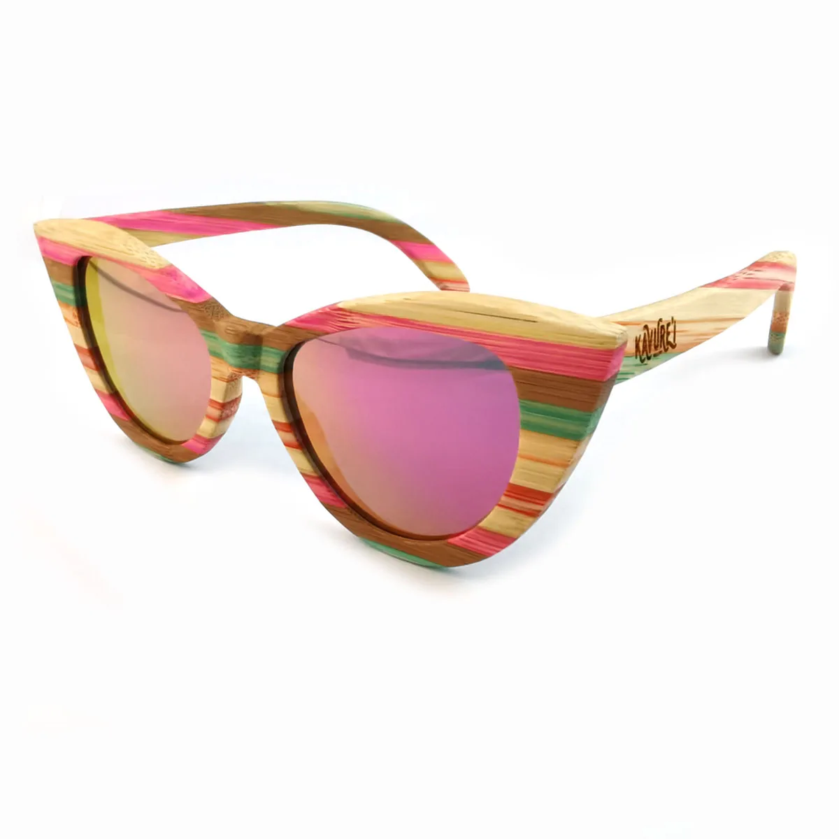 Fashion cat eye style mirror polarized lenses colorful wood sunglasses for women with gift bamboo cases