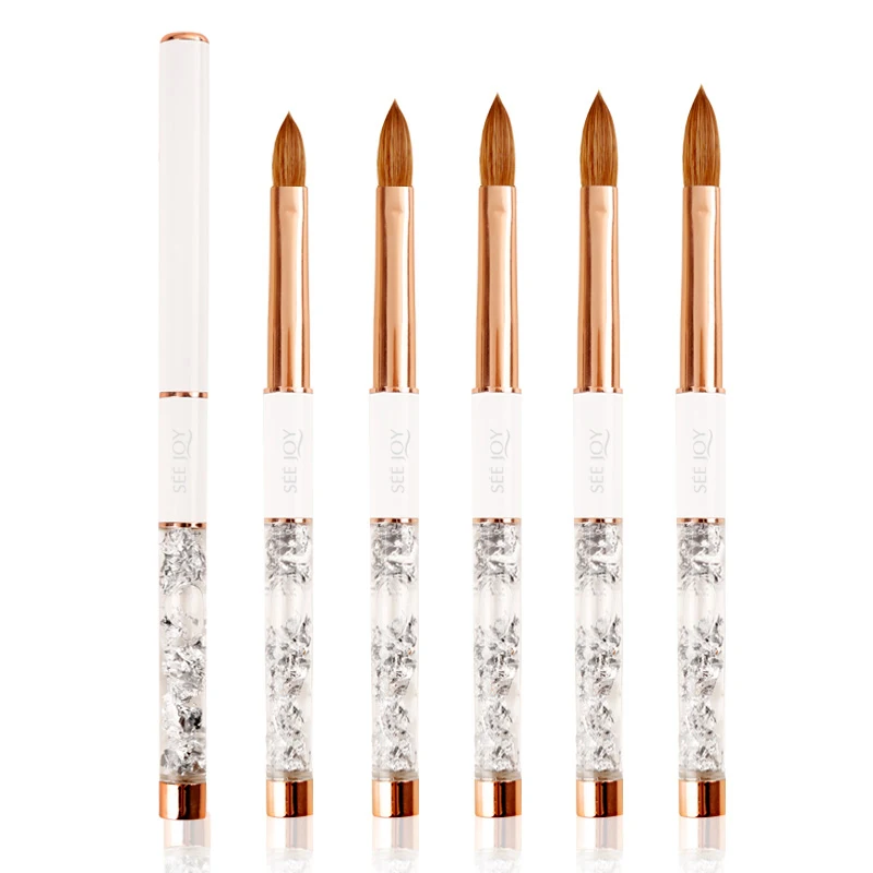 Полноразмерные кисти для дизайна ногтей с пользовательским логотипом 100% Kolinsky, акриловая кисть для дизайна ногтей