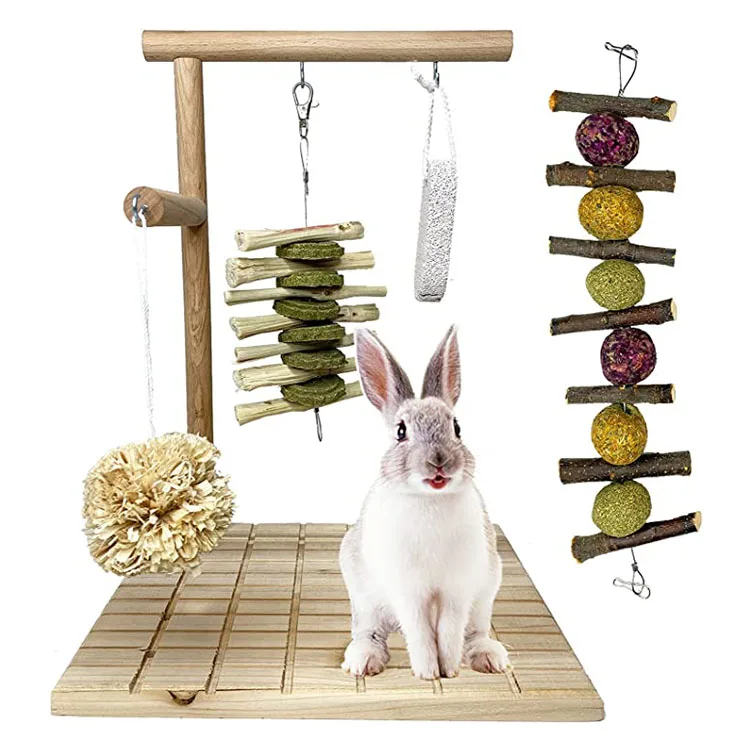 Bunny Chew Toys for Teeth Grinding Rabbit Wooden Scratch Board Feet Pad Platform Small Animals Play Toy for Chinchilla Hamsters