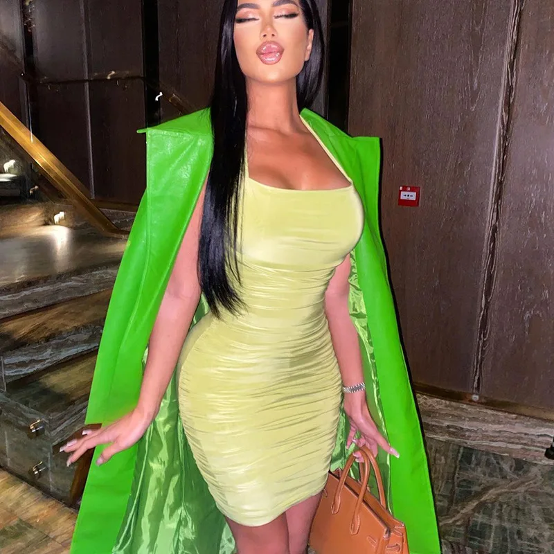 2022 Vestido Dress Streetwear Summer Women Halter Plain Corset Top Ruched Pleated strapless Bodycon Mini Party Cocktail Dresses