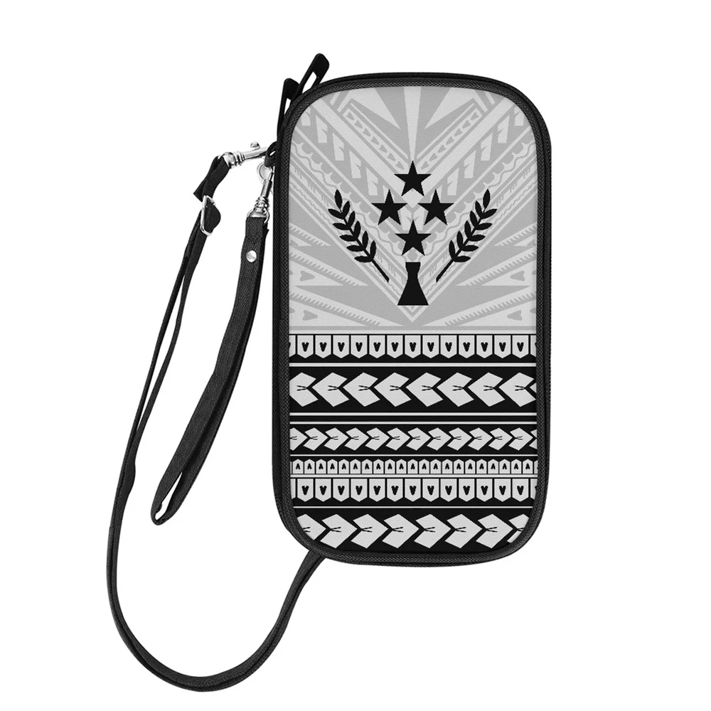 Polynesian Tribal Kosrae ISLAND Logo Grey Pattern Print Custom Passport Holder Polyester Wholesale Family Travel Document