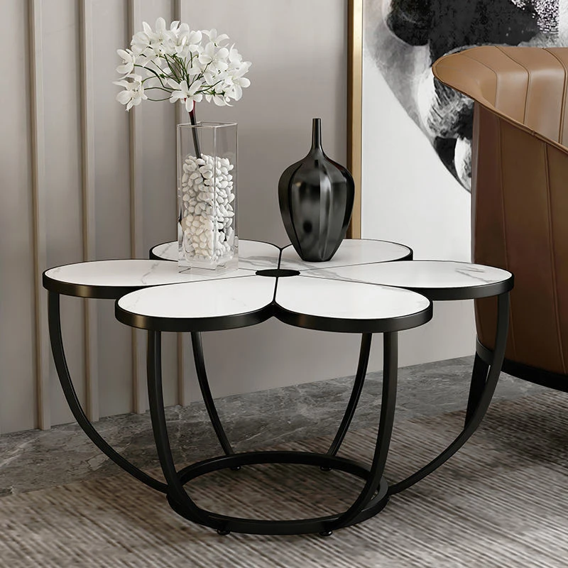 Custom contemporary hotel home decor gold and white stainless steel pedestal luxury marble top coffee table