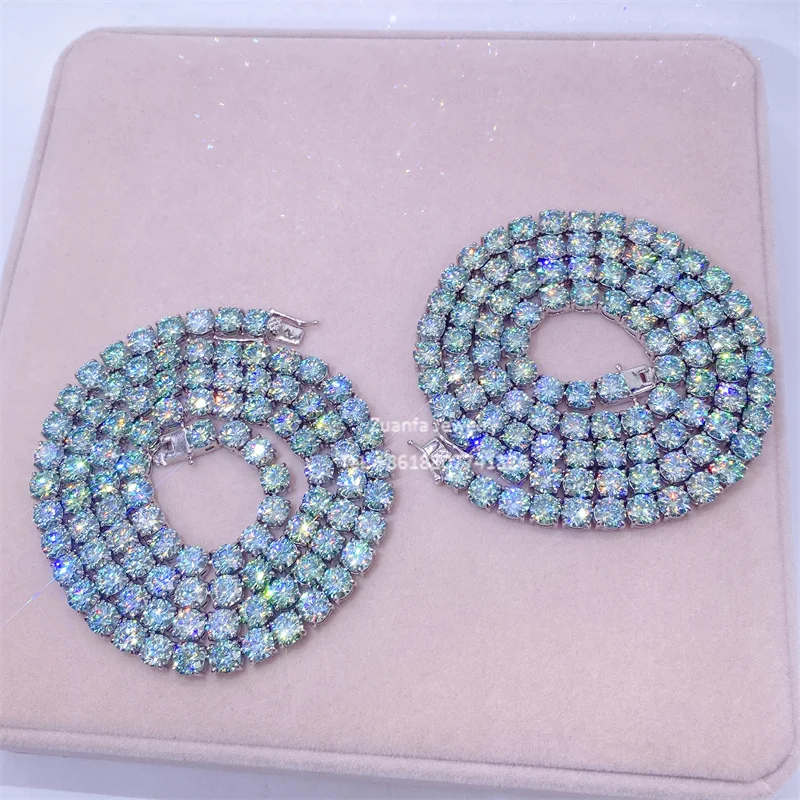 Hot sale 3mm 4mm 6.5mm s925 sterling silver gold plated blue green diamond moissanite tennis chain