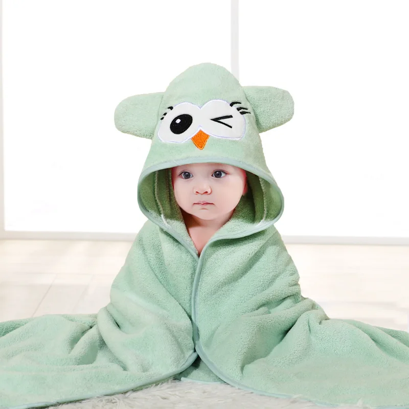 Eco-friendly velvet baby hooded bath towel, newborn wrap bath towel , cute cartoon absorbent bath hooded towels