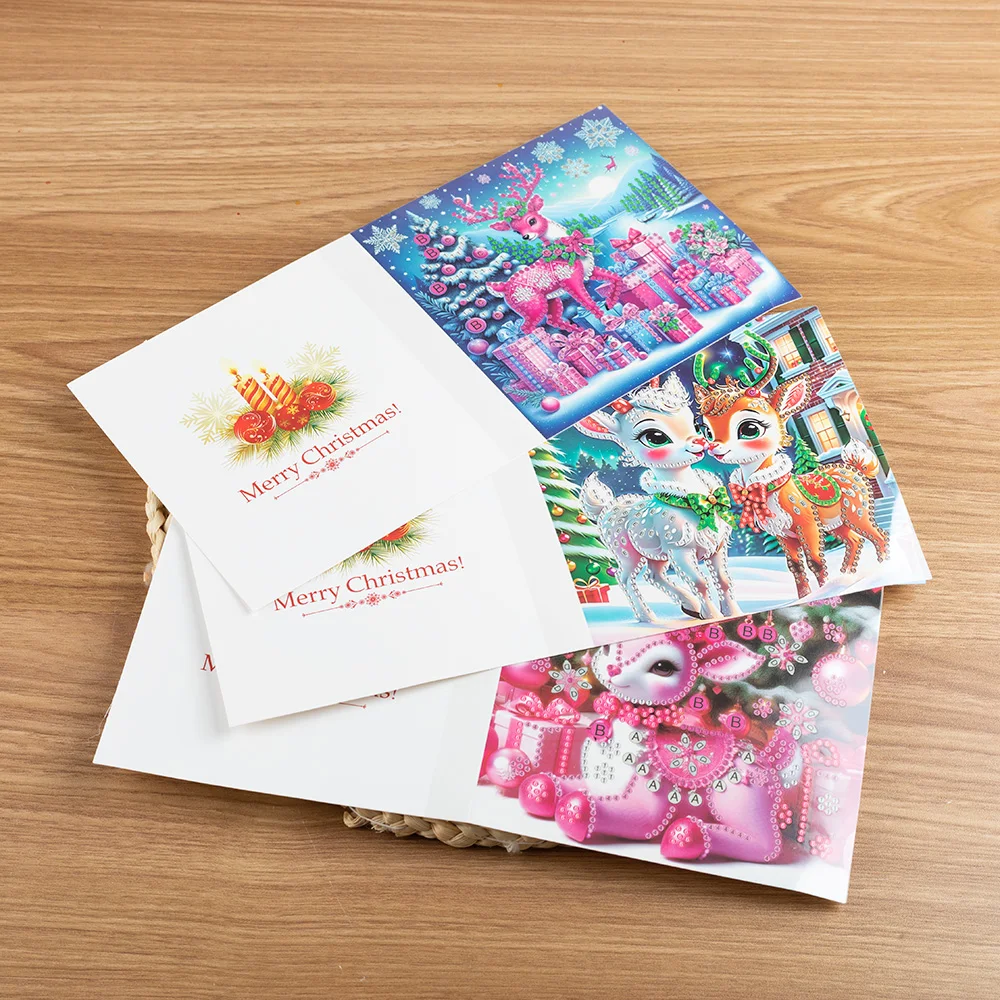 New Arrival 6 Pieces Diamond Painting Greeting Card Pink Merganser, Cute Animal Pattern Handmade Postcards Perfect Easy Gifts