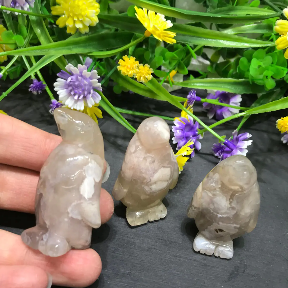 Natural Green Aventurine Rose Quartz Crystal Cute Penguin Decoration
