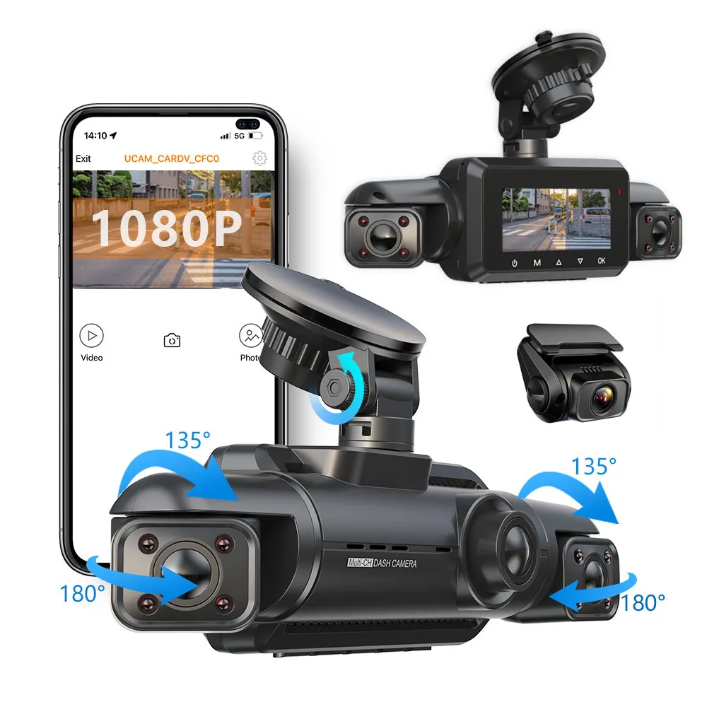 AOEDI AD365 1080P 4 Camera Dashcam Front and Rear Car Vehicle Security Cameras Dash Cam For Car