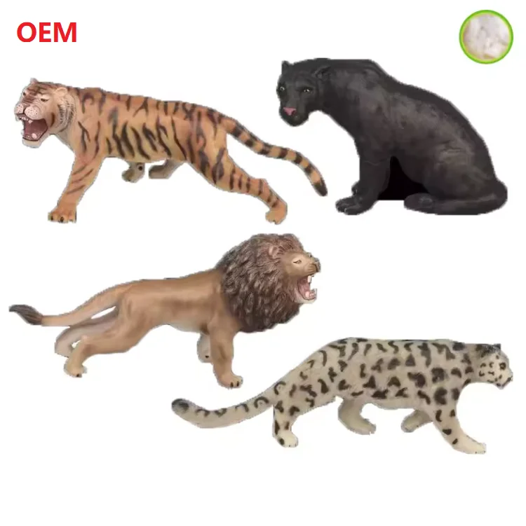 OEM Lifelike PVC Animals Panda Elephant Lion Tiger Soft cotton Vinyl Toy for Kids Playful Wild Animal Models