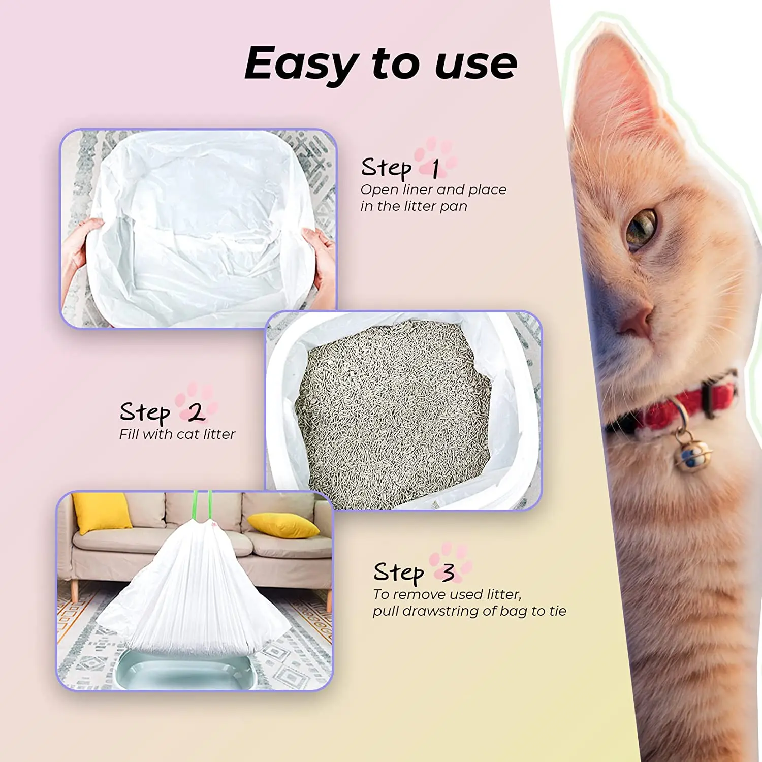 Custom Biodegradable Plastic DrawstringHeavy Duty Cat Litter Box Liners Cat Litter Filter Bag