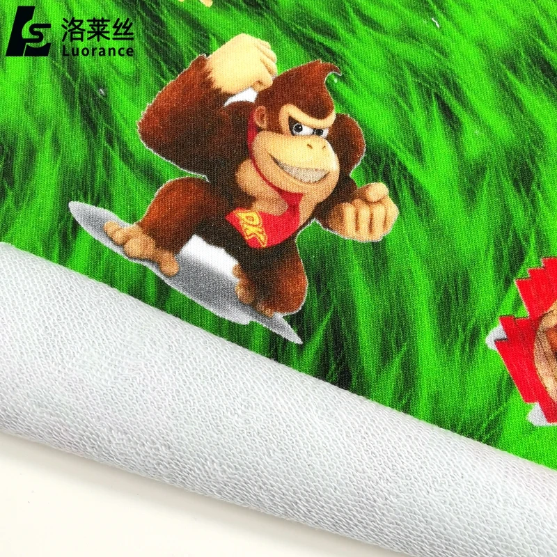 custom cartoon design digital print 95%Cotton 5%Spandex organic cotton french terry fleece fabric for hoodies