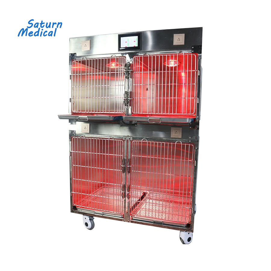 Hot sale 304 stainless steel LCD pet intensive care hospital icu infrared oxygen therapy cage for vet clinic