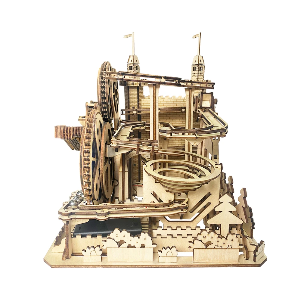 Wooden Castle Mechanical Gear Marble Running Track 3D Wooden PuzzleS Educational Toys for Kids and Adult
