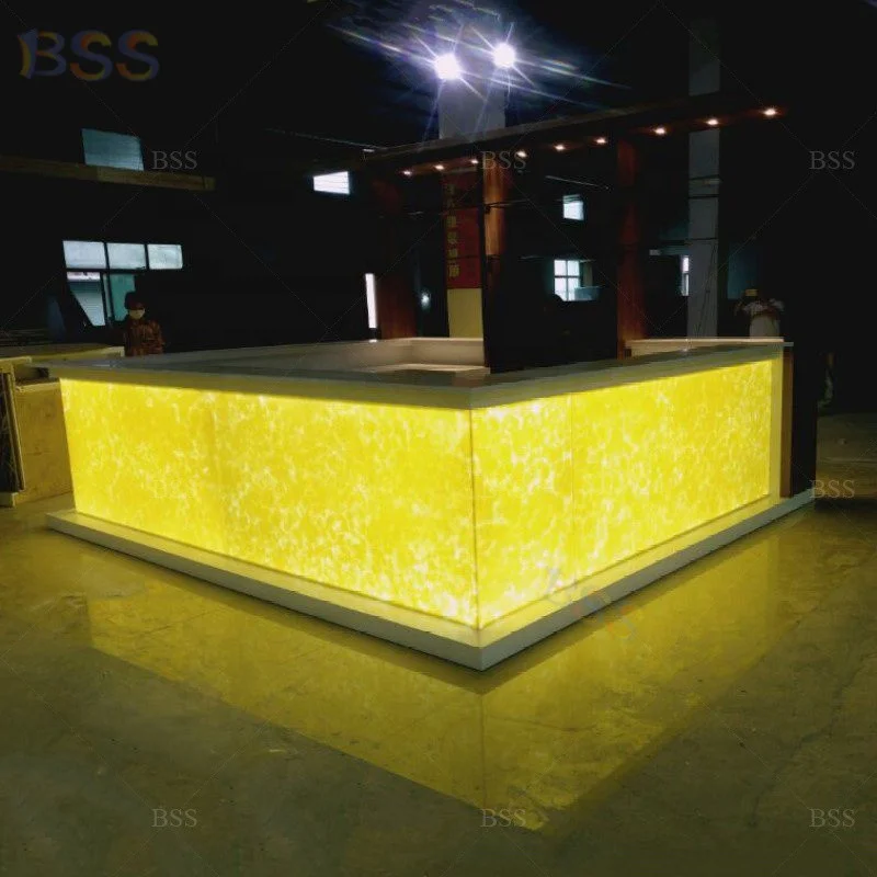 Restaurant Counter Table Design Modern Translucent Marble Led Club Bar Counter Top