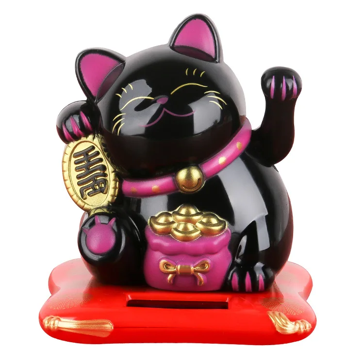 Waving Lucky Cat Solar Power Japanese Fortune Lucky Cat for Car Decoration Hot Selling Beautiful Cute Home Decoration Enamel GY