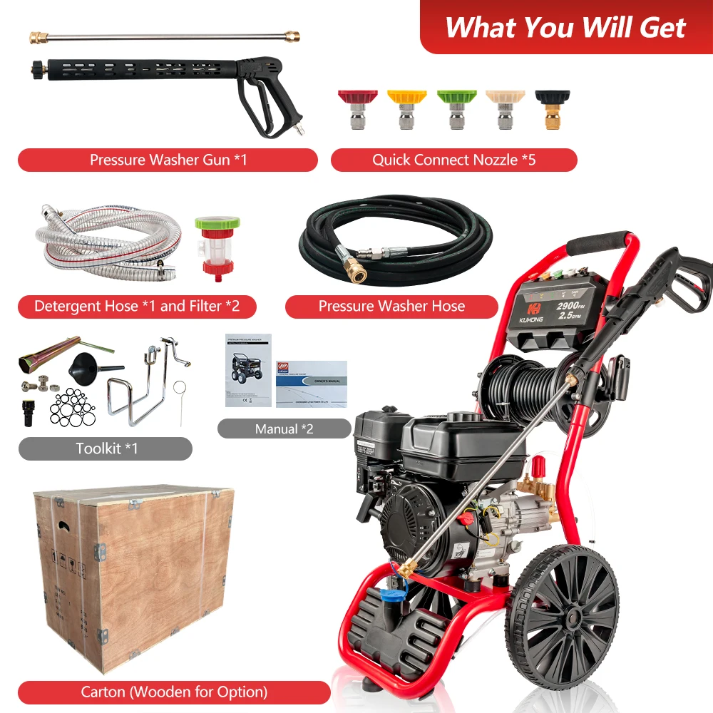 Kuhong Portable 2600psi 2800psi 3000psi Commercial High Pressure Washer Gasoline Petrol Engine