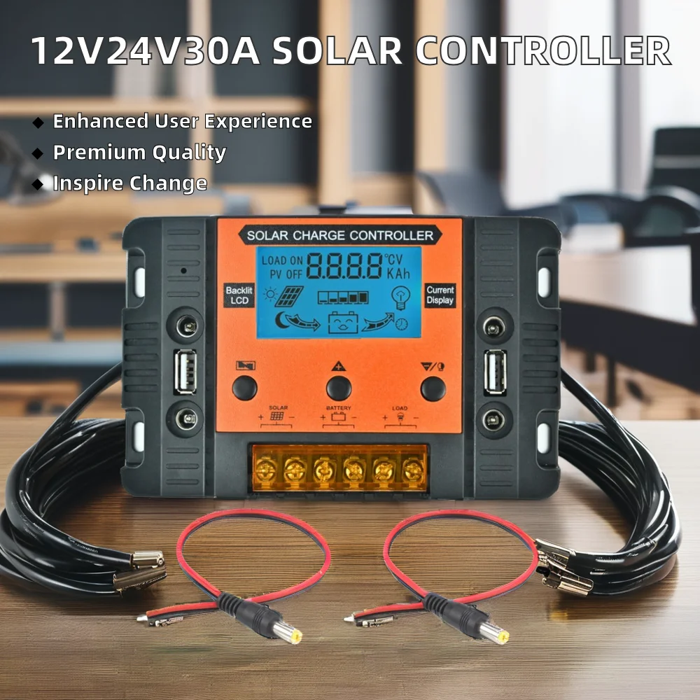 12V24V30A контроллер солнечного заряда PWM с подсветкой зарядка Вольта фотоэлектрическая мощность выходом USB