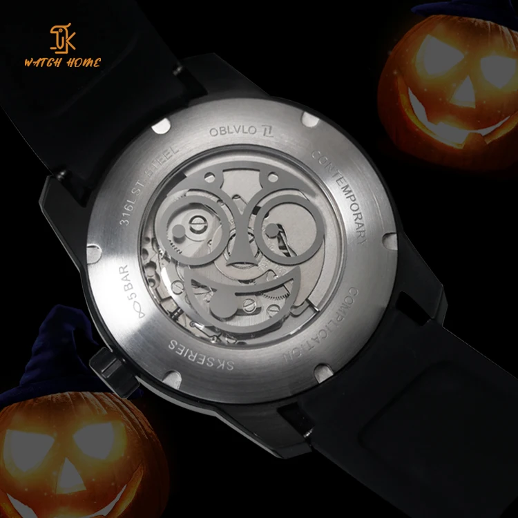 Unique 42mm Ultra Thin Moon Phase Automatic Self Winding Mechanical Watches For Joker Hallowmas Men Night Light Watch