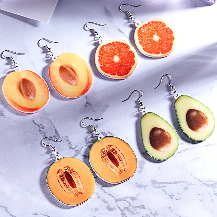 Fashion Cute Colorful Mango Banana Avocado Peach Grape Pear Pendant Drop Acrylic Fruit Earring Jewelry For Women
