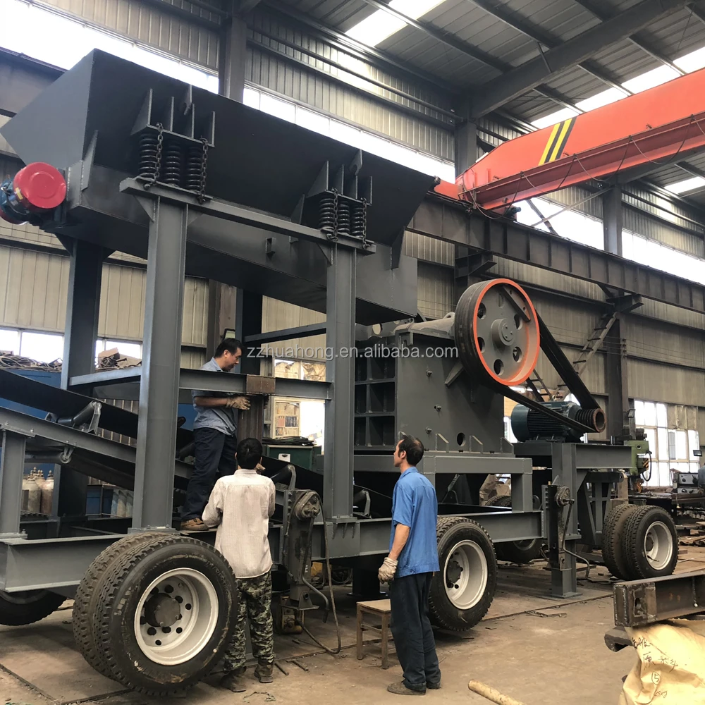 60-90t/h  stone crusher 500x750 tires jaw crusher station mobile strong abrasive rock crusher line