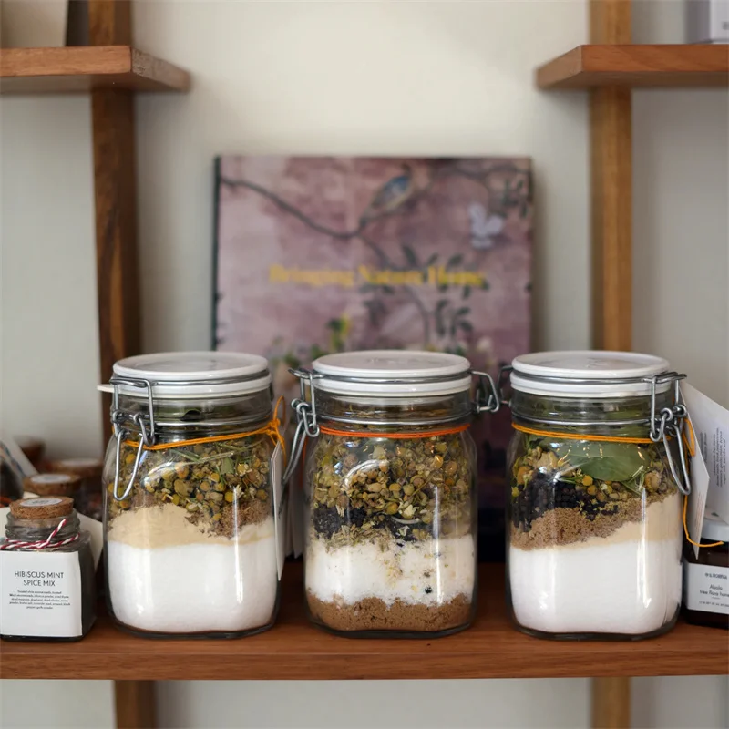 food container Rubber Stopper America market air tight spice clear glass jar with latch top factory wholesale