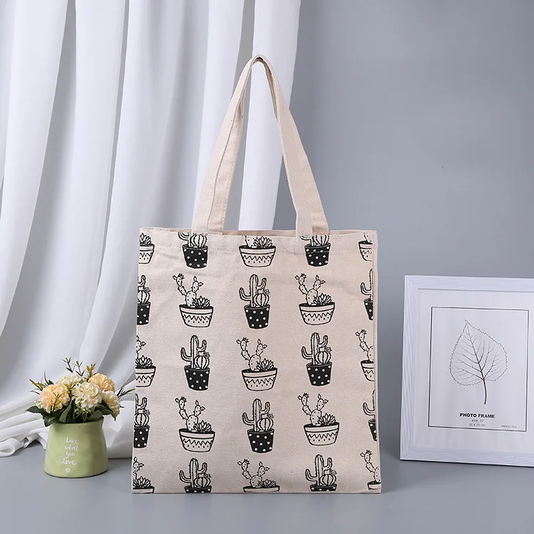 Custom Printed Canvas Cotton Hand Bag Cartoon Printed Sac a Main En Tissu White Tote Bag Cotton Canvas