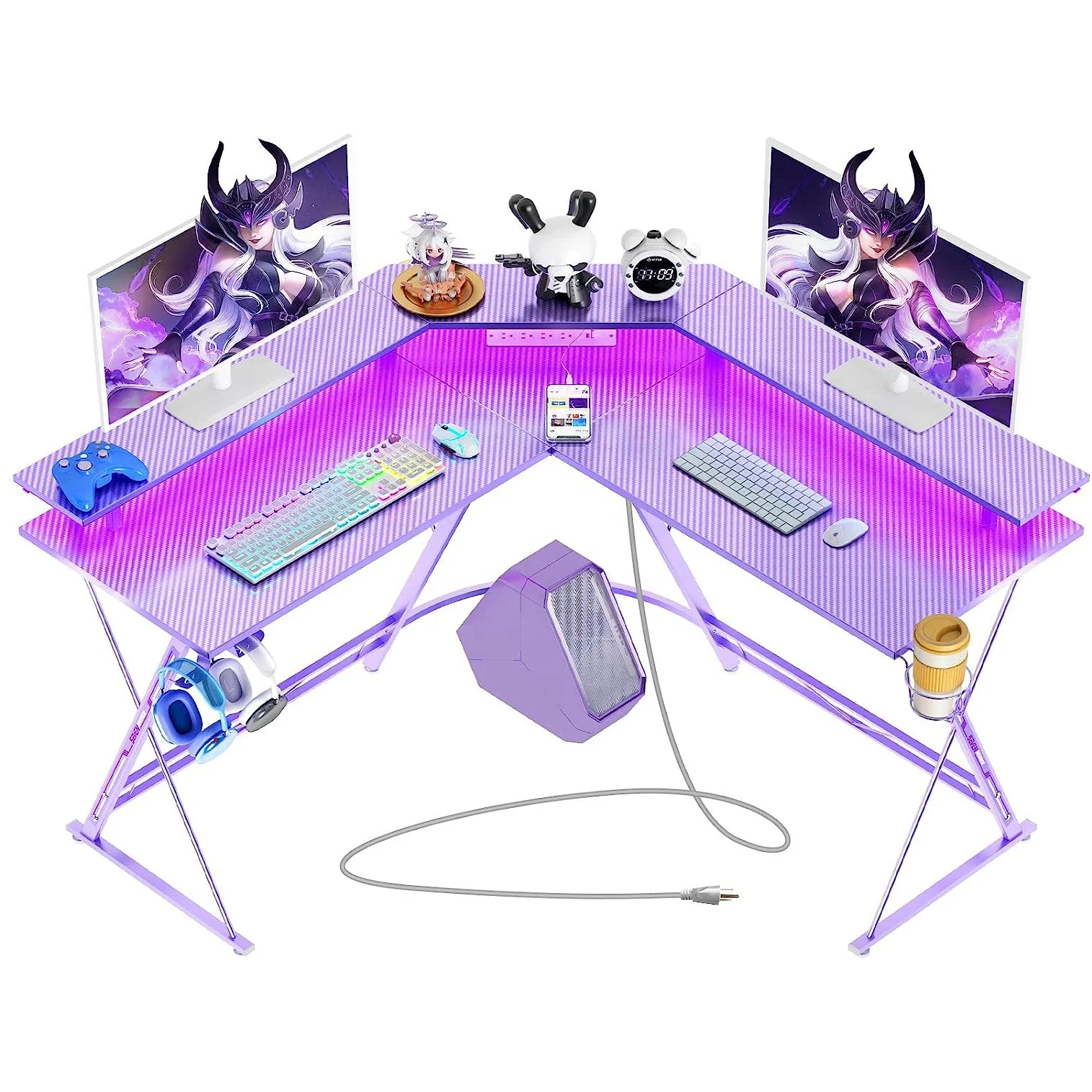 Углеродное волокно, светодиодный светильник, Эргономичный игровой стол с подстаканником, большой настольный, угловой игровой стол в форме L