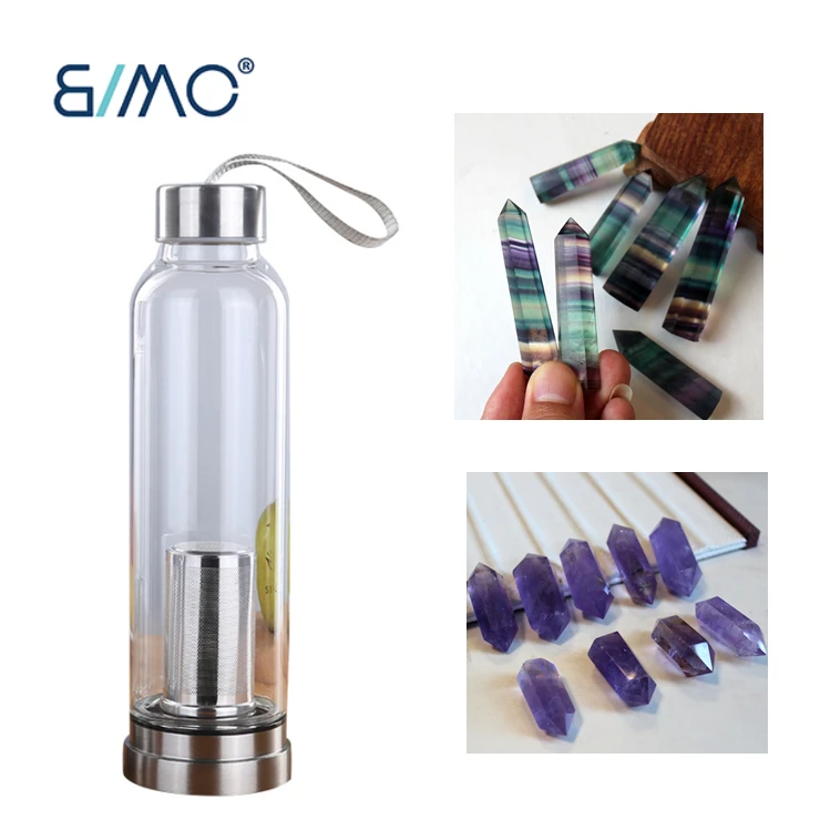 Natural Clear Quartz Crystal Gem Water Bottle For Kids And Adult Healing Obelisk Wand Elixir Crystal Infused Glass Water Bottle