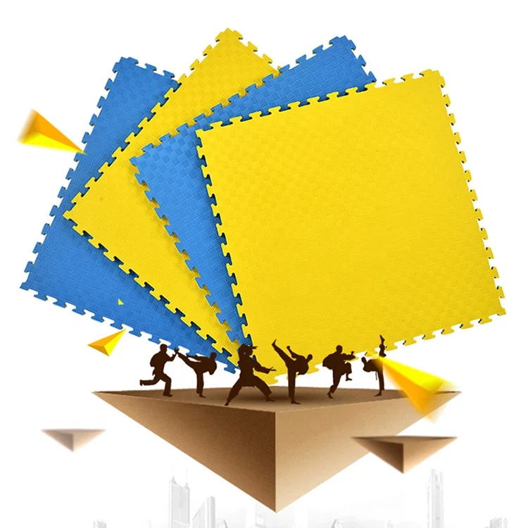 MMA 40MM YELLOW BLUE JIGSAW MAT 5 LINES GRIP 80KG CBM DENSITY